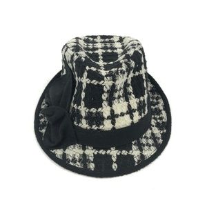 Black and White Plaid Women's Fedora Hat with Bow